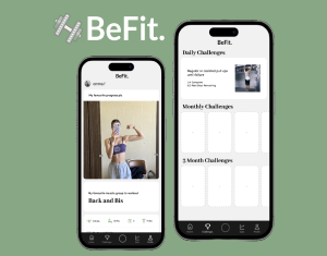 pictures of BeFit interface and 'BeFit' logo